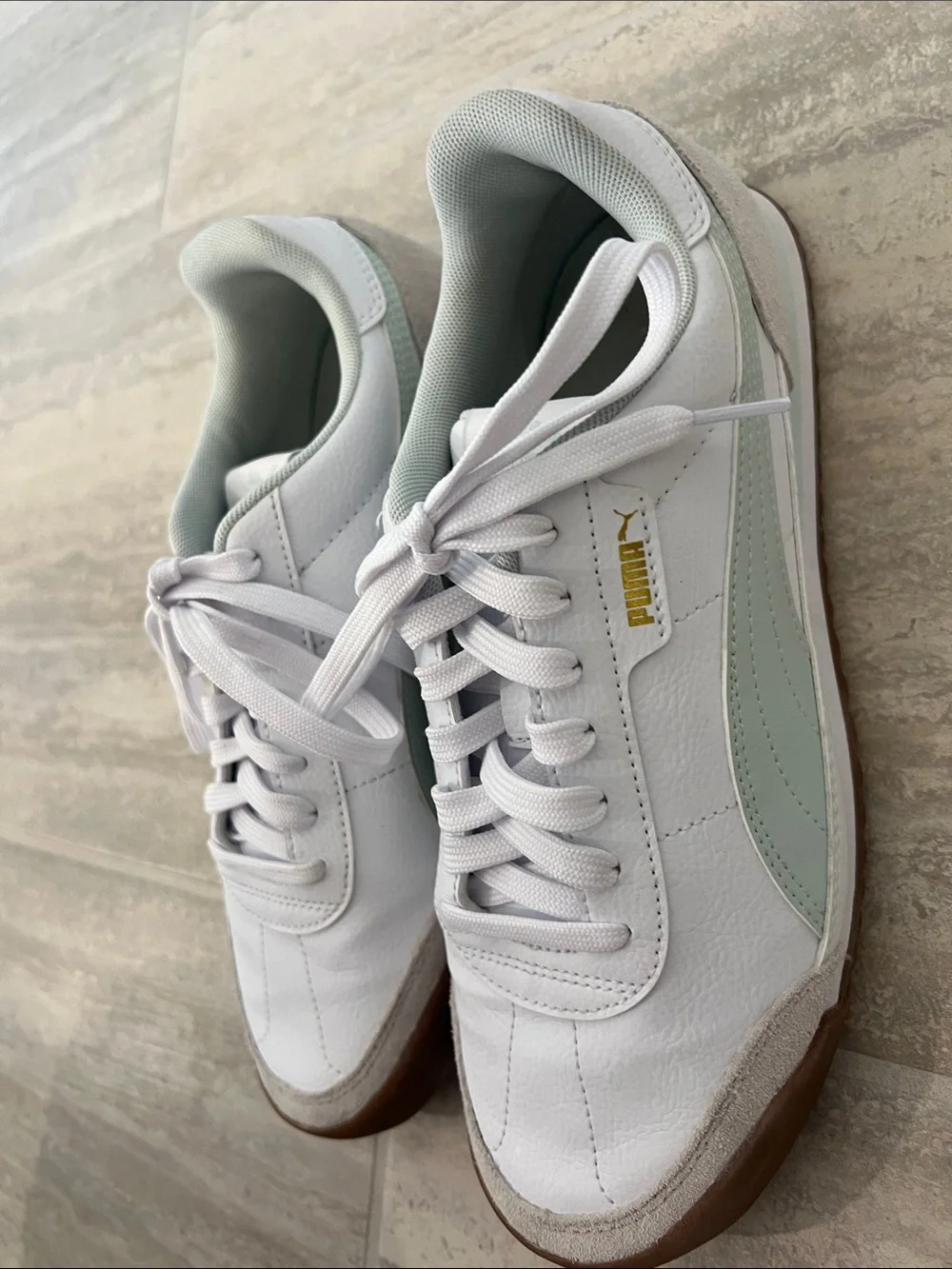 Puma Women’s White Sneakers with Light Green Accents